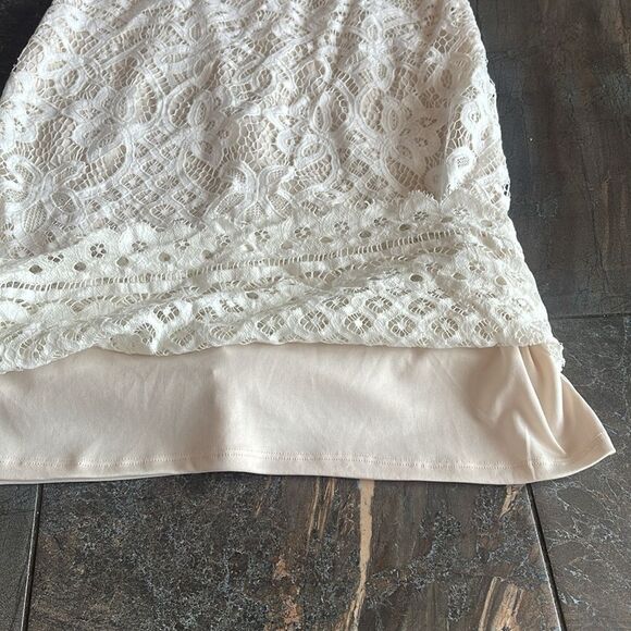 Maia Dress Womens 4 Off White Lace Sheer Lined Pencil Midi Cottagecore Feminine - Picture 13 of 14